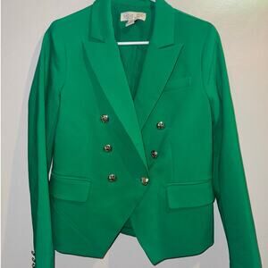 Rachel Zoe-Green double breasted blazer- silver crest buttons- medium